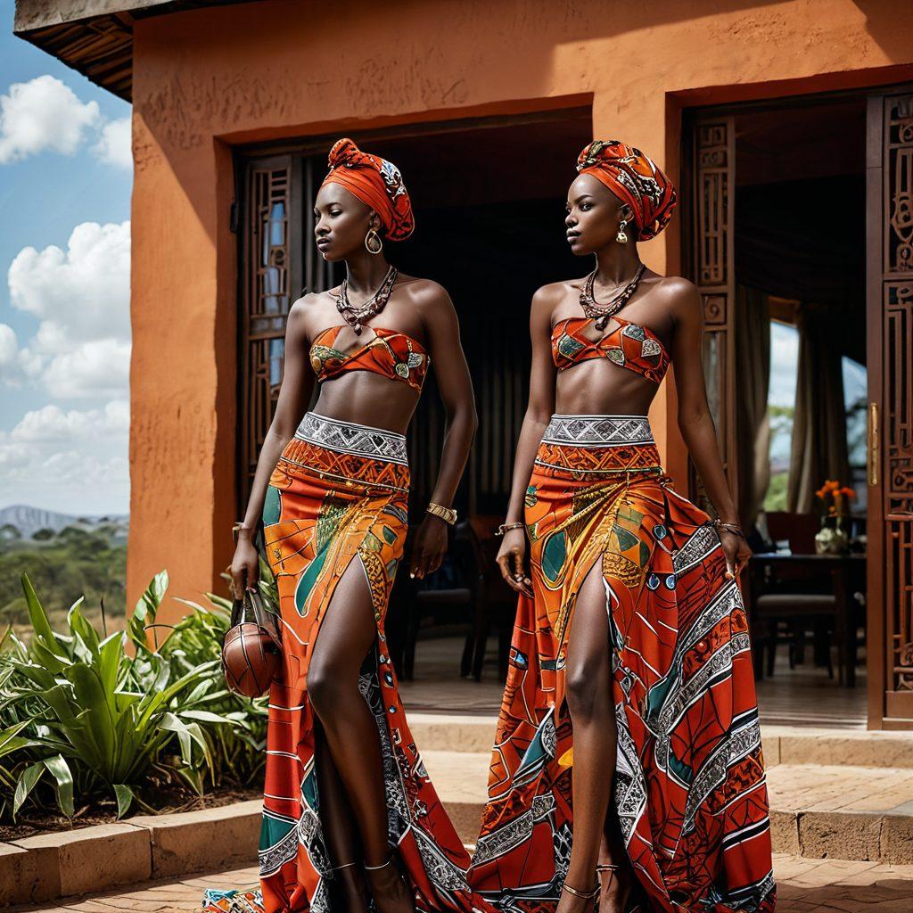 A vibrant depiction of Kenyan culture merged with modern eroticism, showcasing traditional motifs alongside contemporary sensual art forms. Include elements like flowing fabrics, bold patterns, and subtle hints of sexuality that celebrate diversity. The backdrop features a fusion of urban architecture and natural landscapes, capturing the essence of modern Kenya. Use warm, inviting colors to create an atmosphere of intrigue and allure. super-realistic. vibrant colors. 3D.